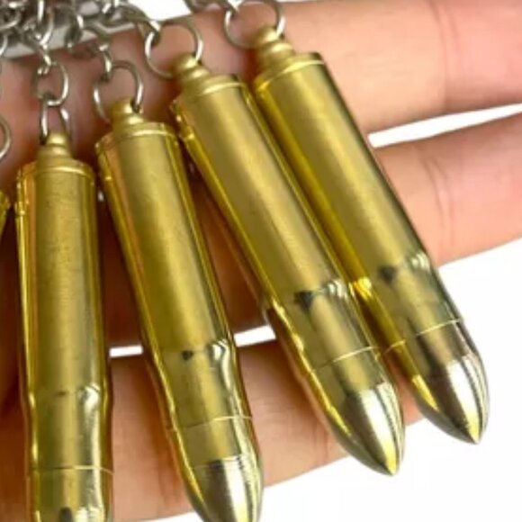 (5-PACK) NEW BULLET CHARMS KEYCHAINS METAL PENDENT KEY RINGS GUN ACCESSORIES - Picture 1 of 7